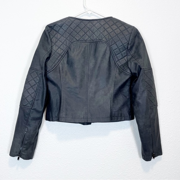Coffee Shop New York Charcoal Gray Faux Leather Moto Jacket Size Small - Picture 3 of 7